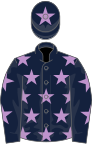 Dark blue, mauve stars, dark blue cap, mauve star