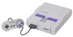 A Super Nintendo Entertainment System console in the American coloring scheme