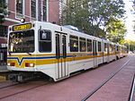 A SacRT light rail train in Downtown Sacramento