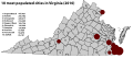 Top 10 most populated cities in Virginia (2010).