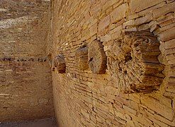 Chaco interior wall, showing log and stone construction, Chaco Cultural Historic Park, New Mexico