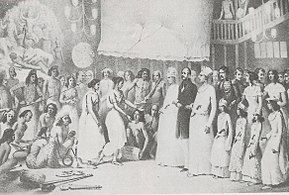 Old painting of Durga Puja in Kolkata, possibly at Shobhabazar