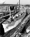 Muscle Shoals (AGM-19) nearing completion, in dry dock at Quincy.