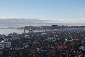 Orewa township, looking south towards the Whangaparāoa Peninsula