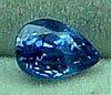 A 0.43 carat pear-shaped cornflower blue Yogo sapphire.