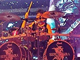 Greyson Nekrutman performing live with Sepultura in João Pessoa, Brazil