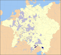 Ecclesiastical states of the Holy Roman Empire, 1648, with Brixen territories highlighted