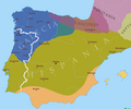 Image 32Iberian Peninsula c. 560. Suebi territory with its capital in Braga (blue); Visigothic territory with its capital in Toledo (green) (from History of Portugal)