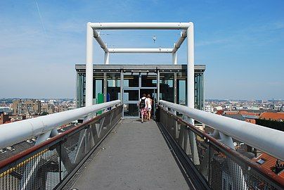 The metal walkway leading to the elevator