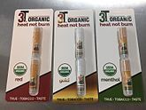 3T Organic red, gold and menthol bubble-packs containing stick-like products