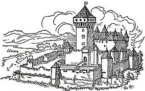 Château de Vullierens in 1308 as a fortified house.