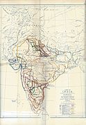 Map of famines in India during British Empire in year 1800–1885.