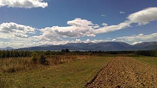 Fields of Grnčari, with Lake Prespa and Galičica mountains in the background