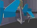 The internally-located capture components are shown here at an intermediate capture position. The Ready-to-Latch indicator has already been plunged, but has not yet been rotated under the PCBM Alignment Guide. This frame was taken from a real-time contact dynamics simulation created at JSC.[6][117]