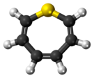 Ball-and-stick model of the thiepine molecule