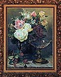 An oil on canvas painting of a classic still life arrangement