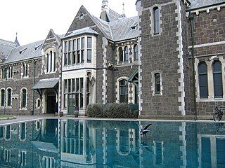 Reflecting pond at the Christchurch Arts Centre in New Zealand