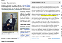 Screenshot: Contextual Popup used in Sample Ruth Bader Ginsburg Wikipedia article