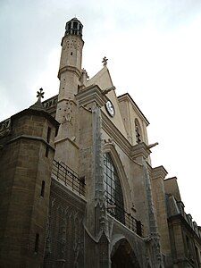 Campanile (left) and shortened old tower (right) on south side