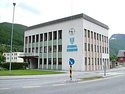 View of the municipal administration building in Stordal village