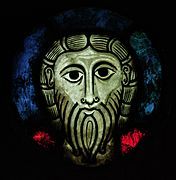 Romanesque stained glass window "Head of Christ" from Wissembourg (11th or 12th century)