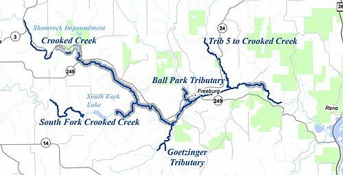 Map of Crooked Creek and tributaries