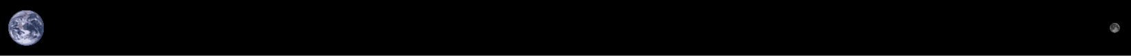 Scale model of the Earth–Moon system: Sizes and distances in real scale.