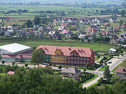 The view of the school and the housing estate from the Tower in Sadlinki