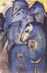 Tower of Blue Horses; by Franz Marc; 1912; ink and guache on card; 14.3 x 9.4 cm; Bavarian State Painting Collections (Munich, Germany)[255]