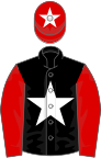 Black, white star, red sleeves, red cap, white star