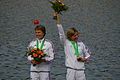 Marie Delattre and Anne-Laure Viard at the medal award ceremony of the 2007 championships in Duisburg.