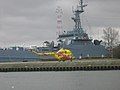 ORP Gniezno with a Mil Mi-2 in Świnoujście on 27 February 2009.