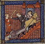 The Martyrdom of Saint Saturnin, from a 14th-century manuscript