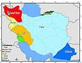 Map of Azeris based on "Political Geography of Iran", DR. MOHAMMAD REZA HAFEZ NIA, SMT, Tehran, 2002. (in Persian).