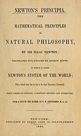 Title page to a 1848 copy of The Mathematical Principles of Natural Philosophy, translated into English by Andrew Motte