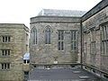 The exterior of the Sodality Chapel, right. The New Quadrangle, left.