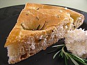 A close-up view of focaccia al rosmarino