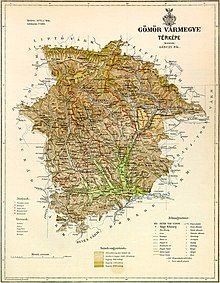 Map of Gömör-Kishont county in the Kingdom of Hungary (1891)