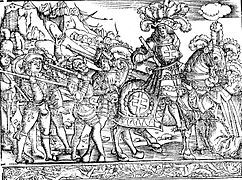 Engraving depicting the capture of Nancy through Duke René II of Lorraine in 1477