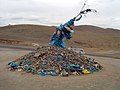 Ovoo (ceremonial stack of rocks and blue cloth) from Mongolia