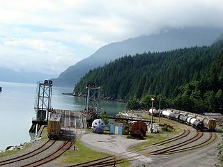 Rail yards and ferry berth at Woodfibre, BC.