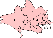 Numbered map of the parliamentary constituencies of Dorset created by the 2023 boundary review and first used at the 2024 UK general election.