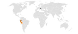 Map indicating locations of Hungary and Peru