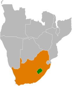 Map indicating locations of Lesotho and South Africa