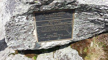 A plaque along the Long Trail between the "Chin" and the "Nose" of Mount Mansfield