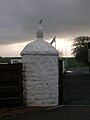 A goose atop a gatepost at Overtoun Farm, North Ayrshire.