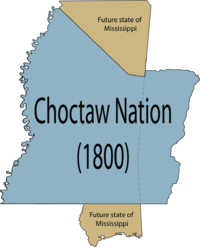 map of original Choctaw territory in Mississippi