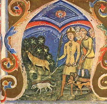 Chronicon Pictum, Hungarian, Hun, miraculous deer, hunting, Scythian, Hunor, Magor, scepter, medieval, chronicle, book, illumination, illustration, history