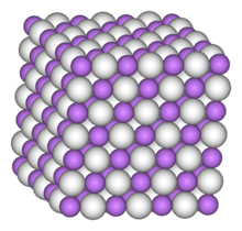 Space-filling model of part of the crystal structure of lithium hydride