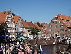 View of the historic harbour in Stade